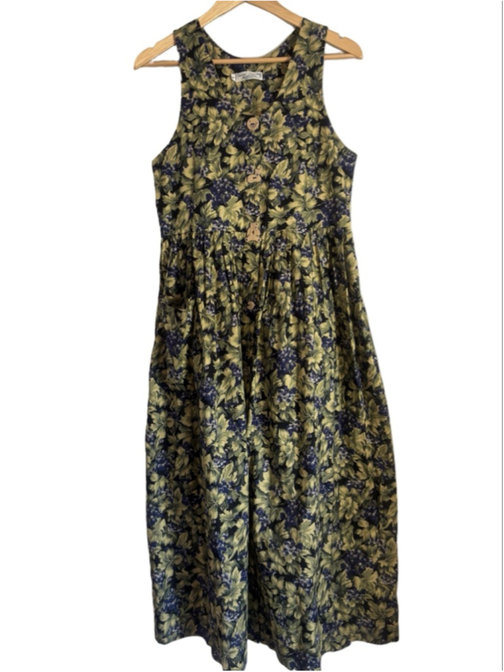 Vintage Dogwood Lane Grape Floral Print Cottagecore Farm Prairie Maxi Dress S